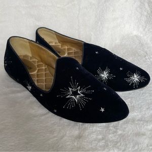 Birdies Navy Blue Suede Shooting Star Ballet Flats